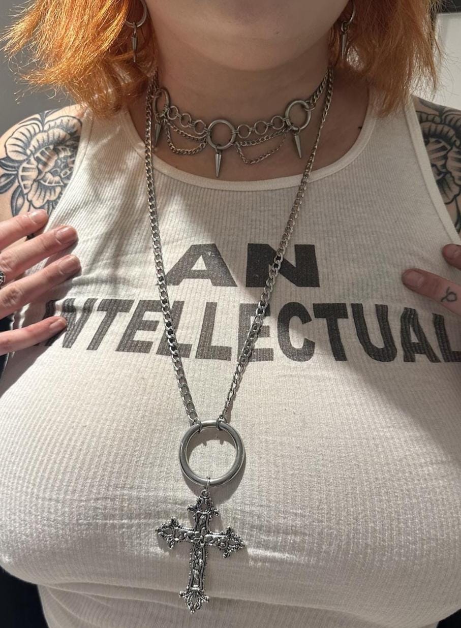 Layered Chain Ring X Spike Choker