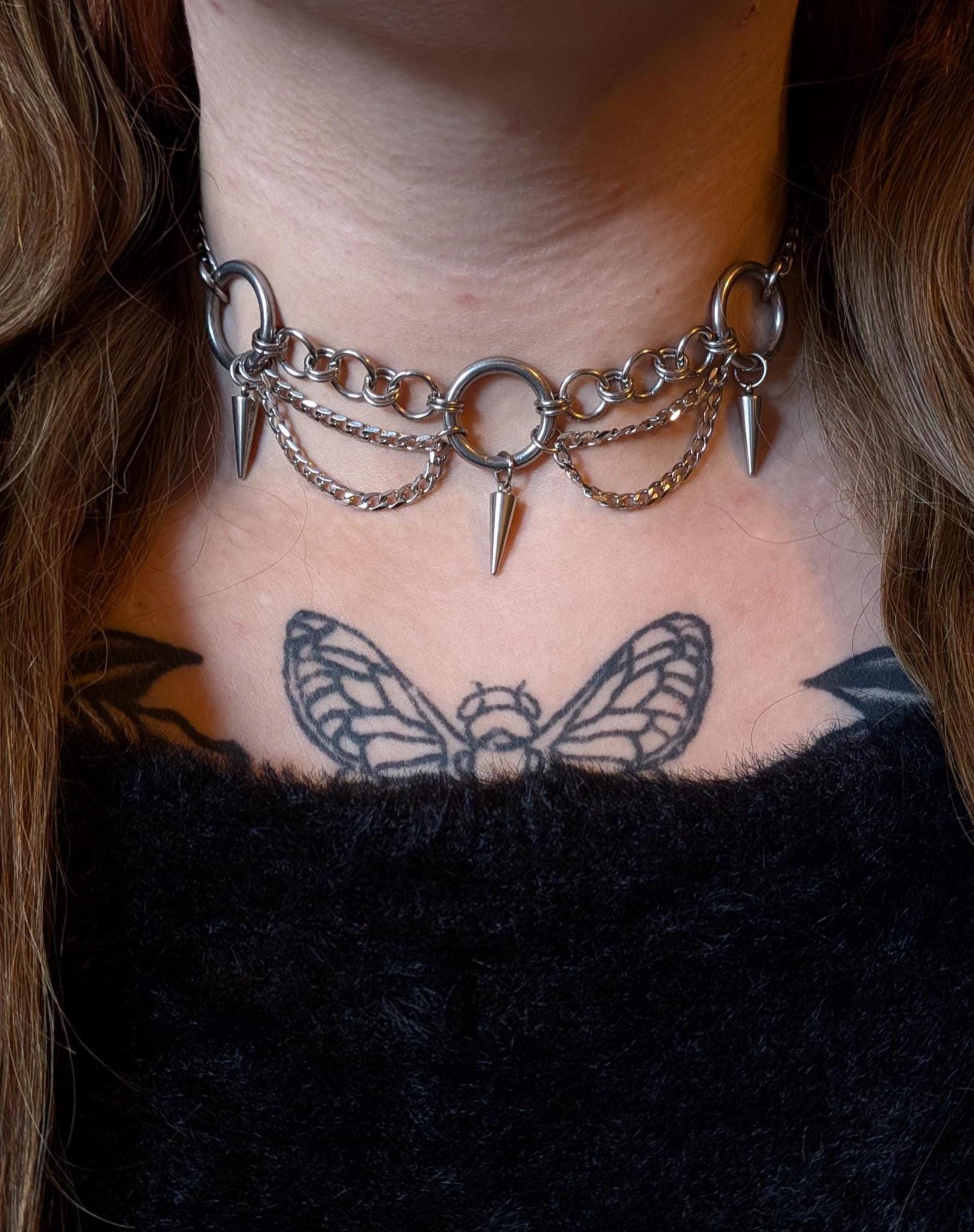Layered Chain Ring X Spike Choker