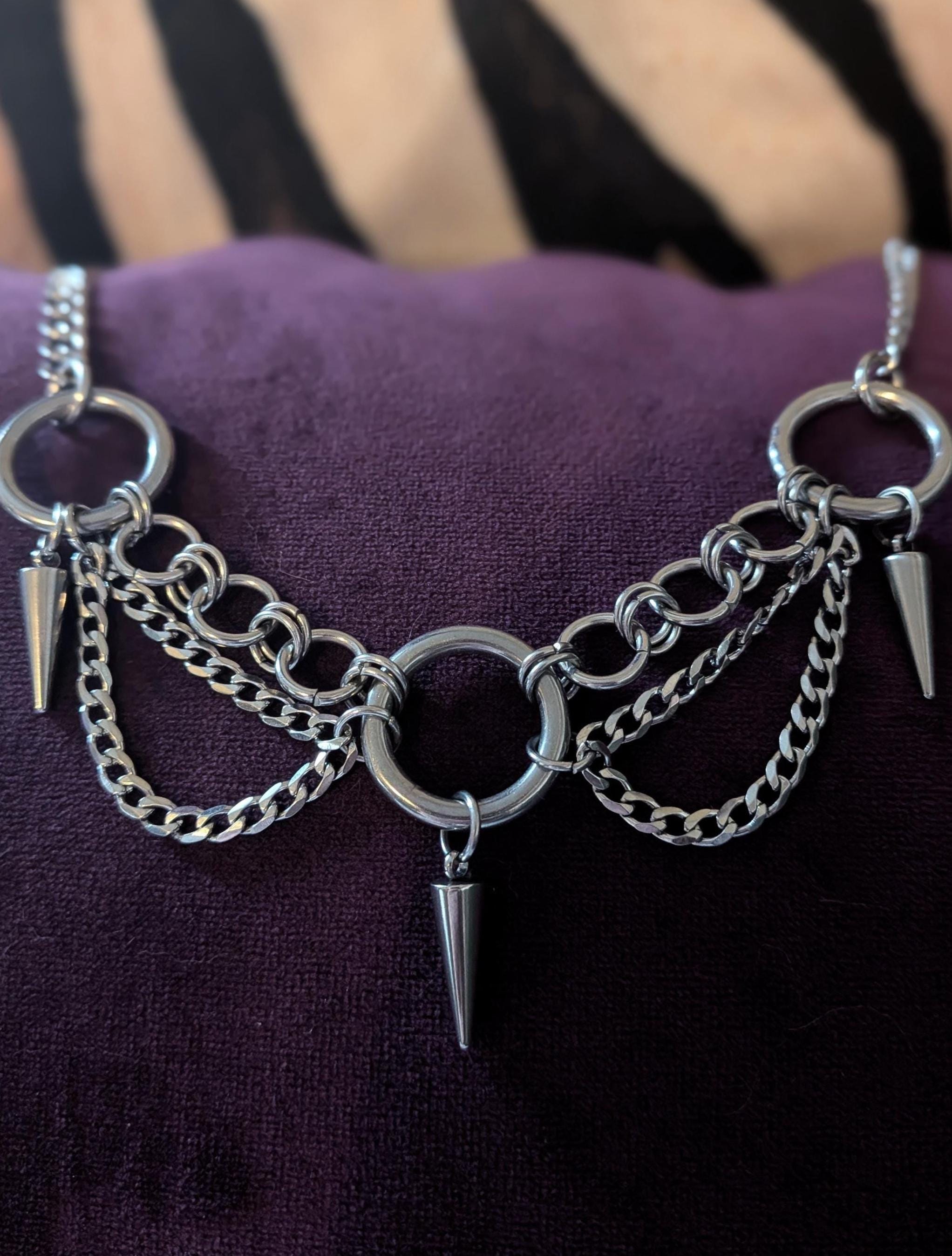 Layered Chain Ring X Spike Choker