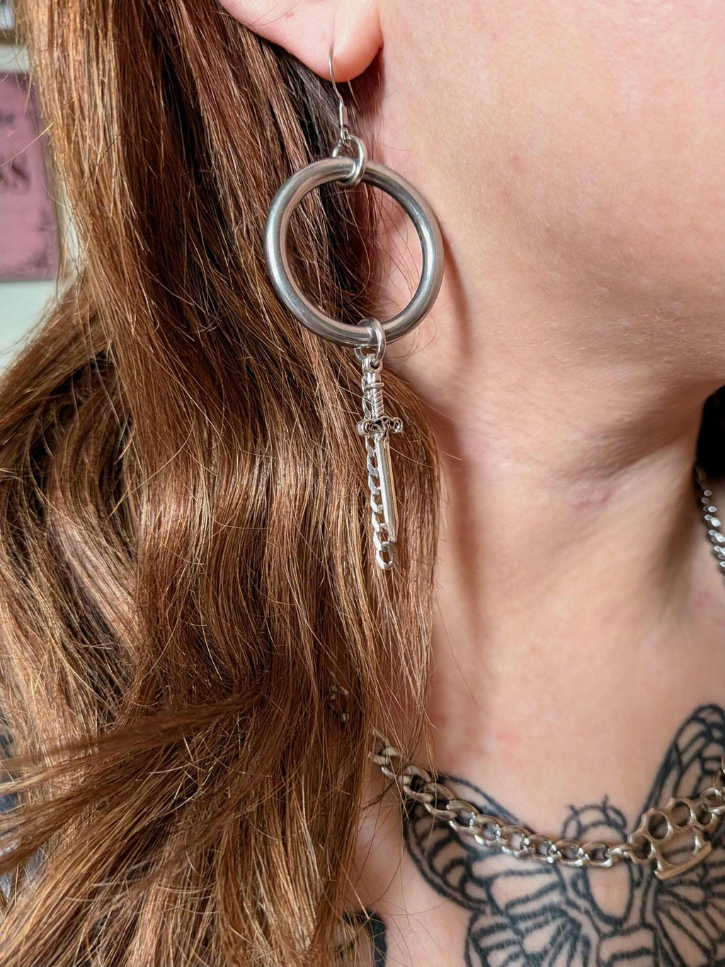XL Chain & Dagger Earrings