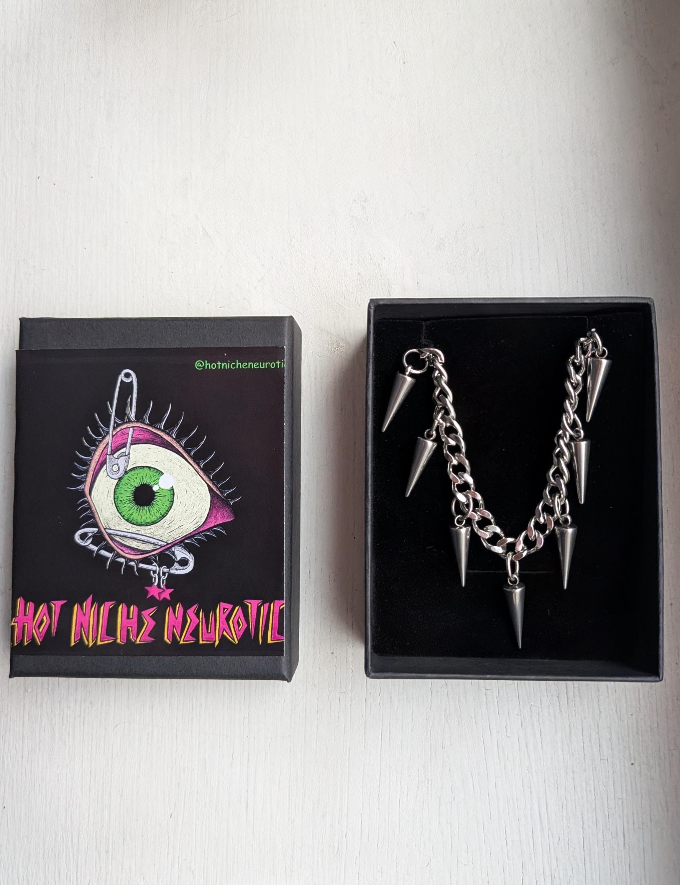 Layered Chain Ring X Spike Choker