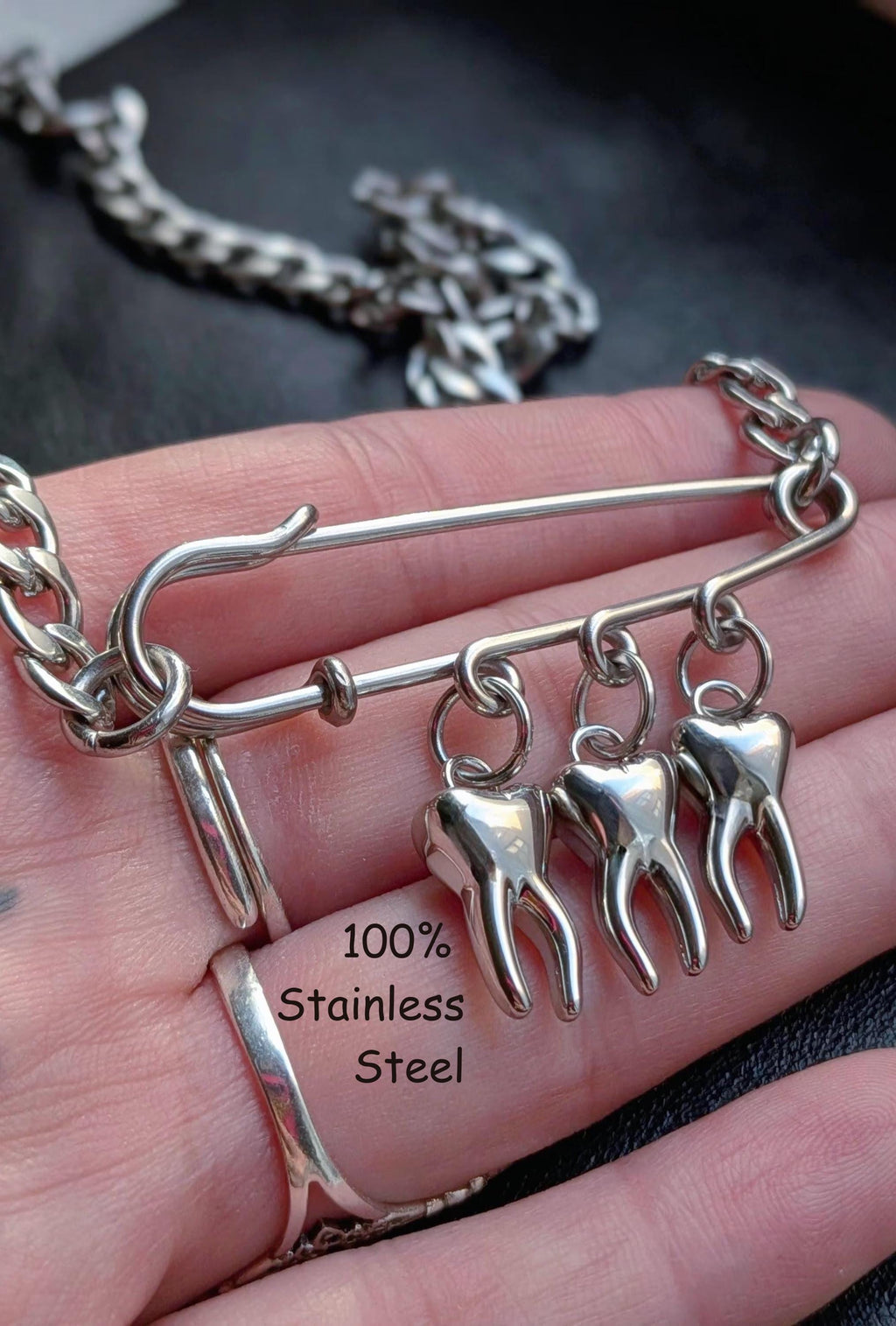 Teeth & Safety Pin Necklace
