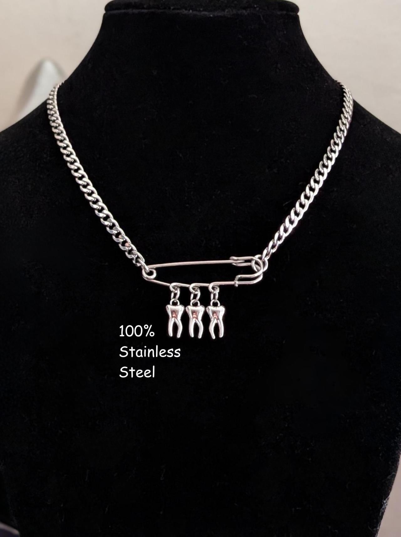 Teeth & Safety Pin Necklace