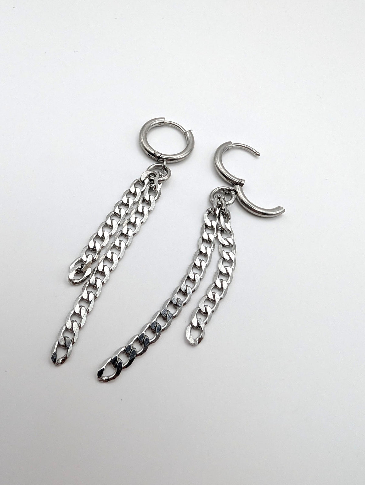Stainless Steel Chain Tassel Hoop Earrings, Cuban Link Dangle Jewelry, Punk Grunge Goth Y2K Alternative