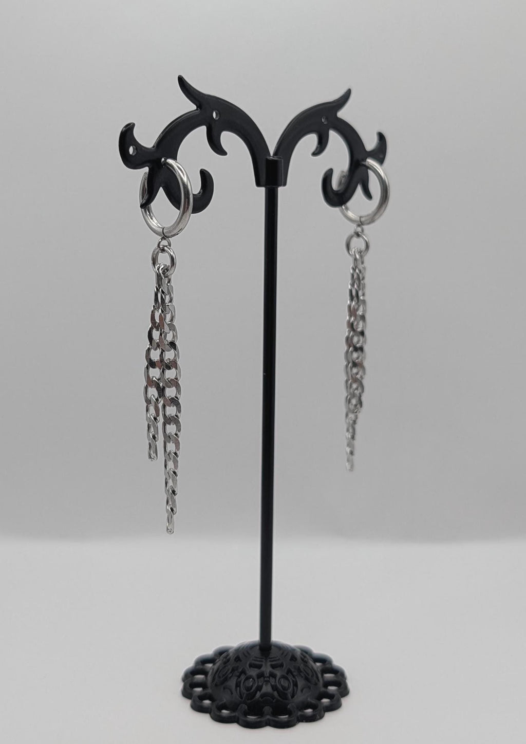 Stainless Steel Chain Tassel Hoop Earrings, Cuban Link Dangle Jewelry, Punk Grunge Goth Y2K Alternative