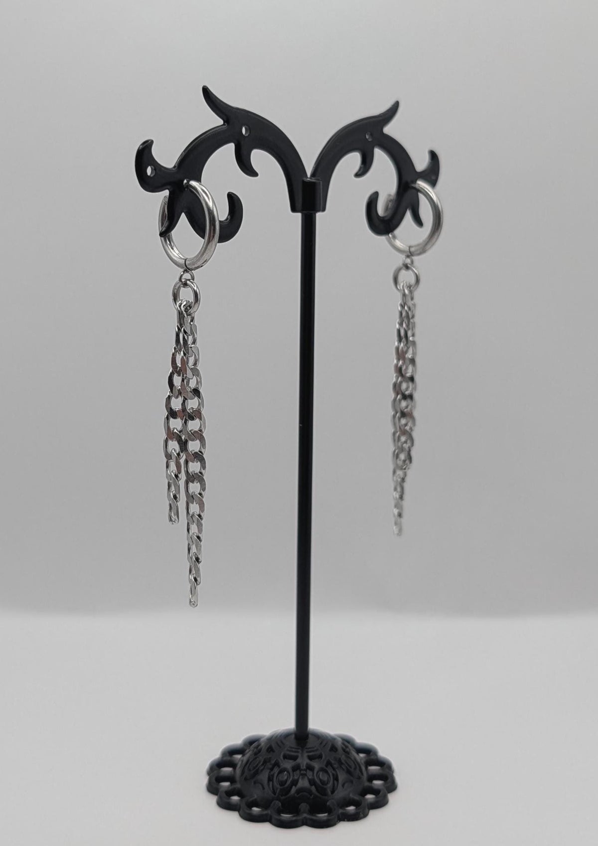 Stainless Steel Chain Tassel Hoop Earrings, Cuban Link Dangle Jewelry, Punk Grunge Goth Y2K Alternative