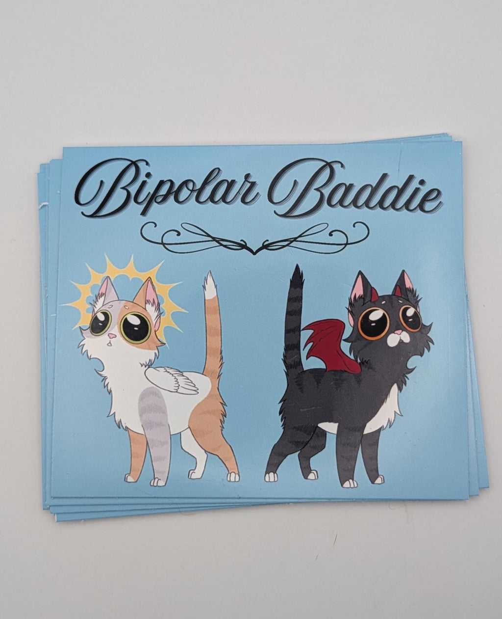 Bipolar Baddie Cat Art Sticker: Cute Angel & Devil Cat Vinyl Decal, Mental Health Awareness, Goth Kitty Sticker, Indoor Only