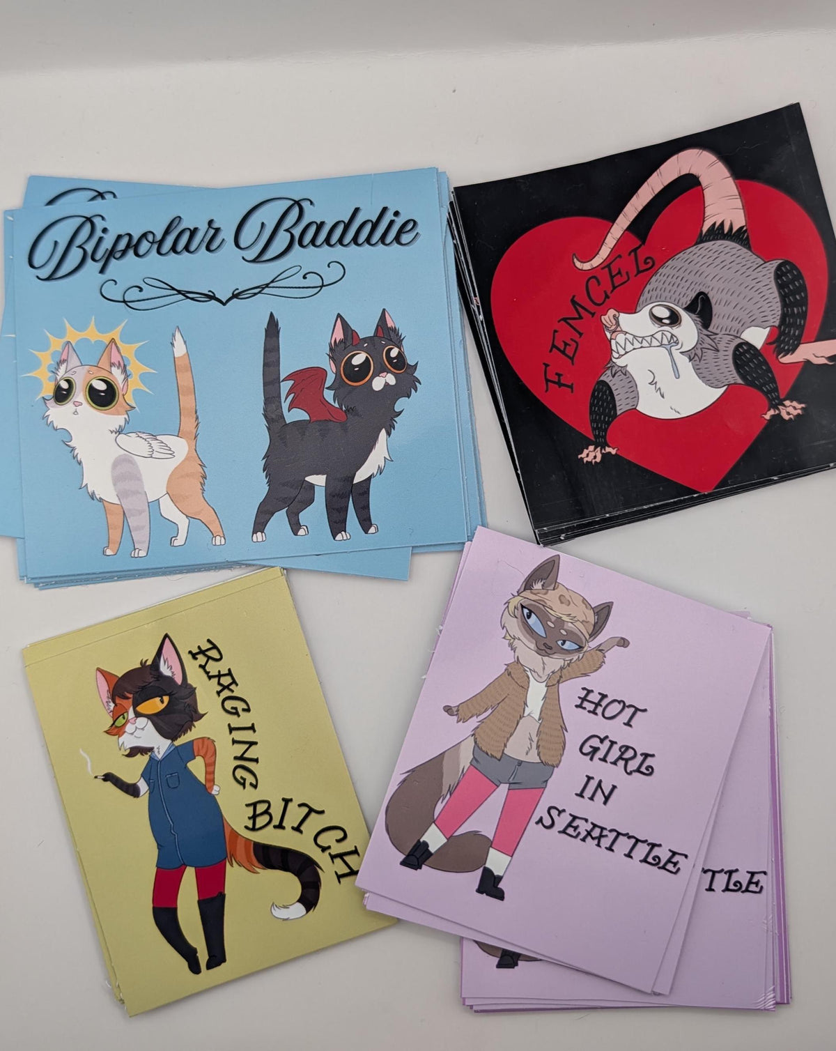 Bipolar Baddie Cat Art Sticker: Cute Angel & Devil Cat Vinyl Decal, Mental Health Awareness, Goth Kitty Sticker, Indoor Only