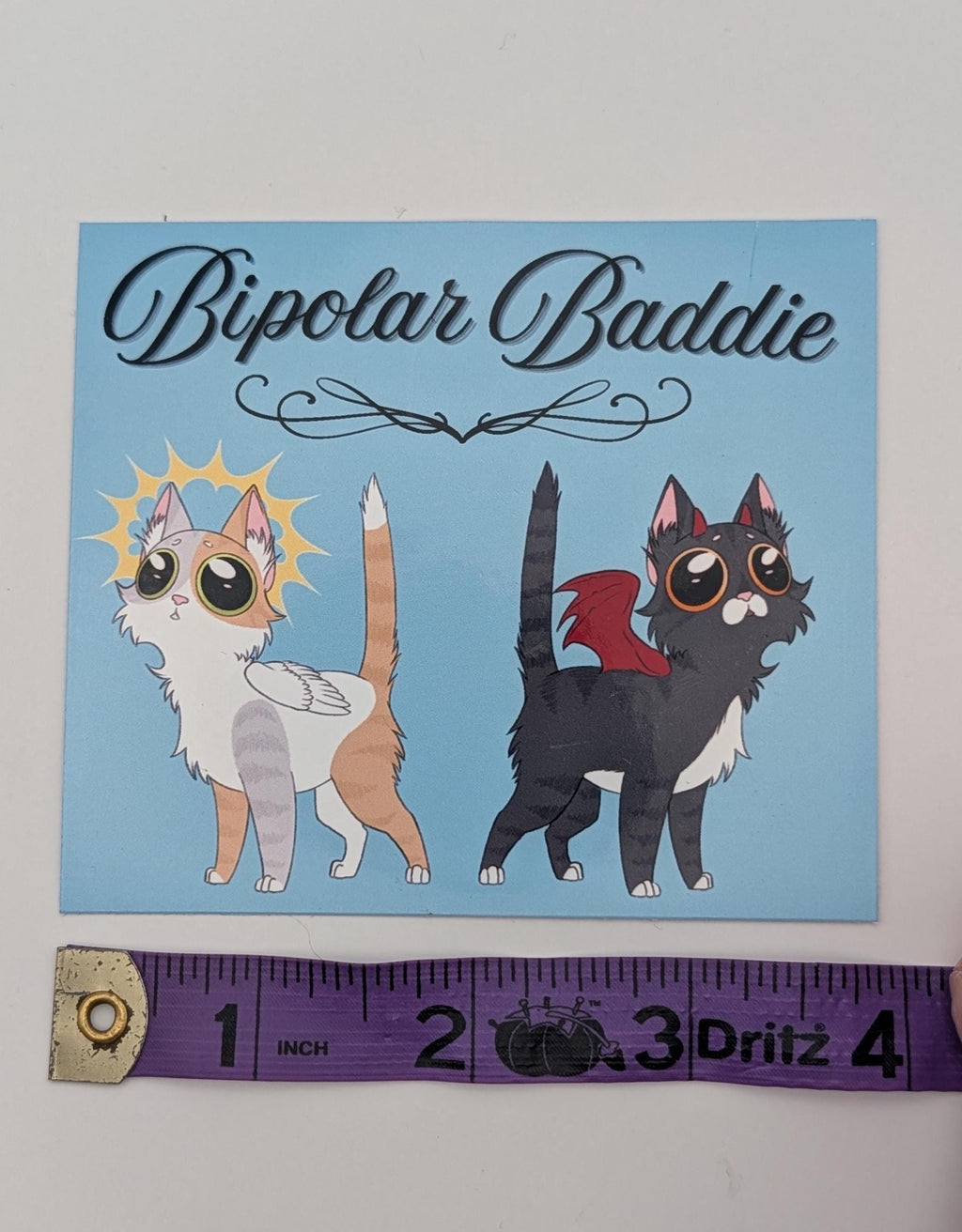Bipolar Baddie Cat Art Sticker: Cute Angel & Devil Cat Vinyl Decal, Mental Health Awareness, Goth Kitty Sticker, Indoor Only