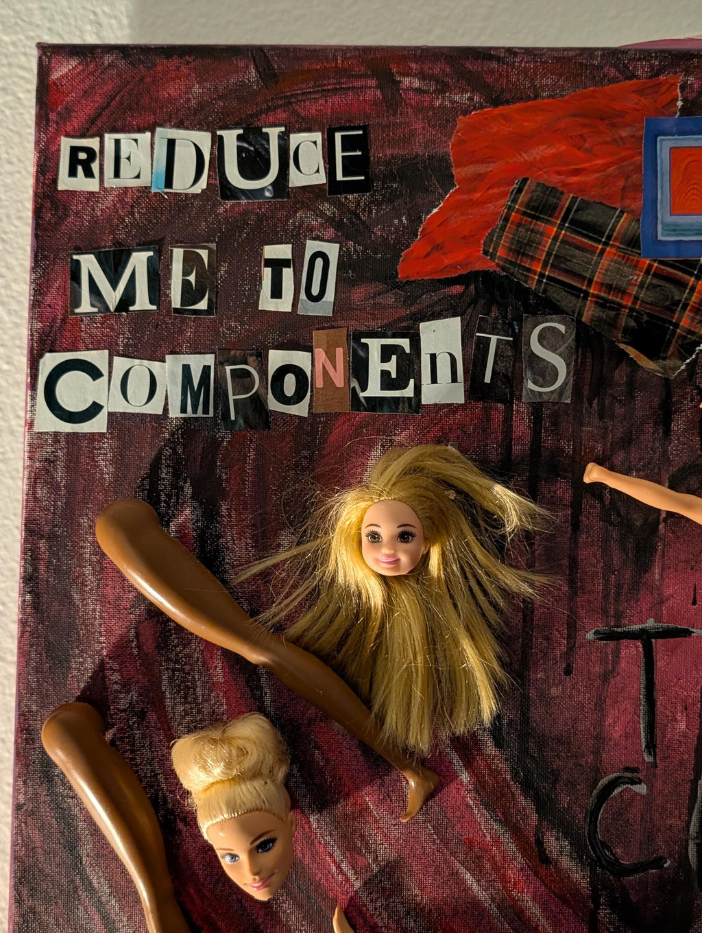 Doll Parts Original Mixed Media Art, Disassembled Doll Assemblage Painting, Dark Grunge Punk Horror Wall Decor, Edgy Barbie Art